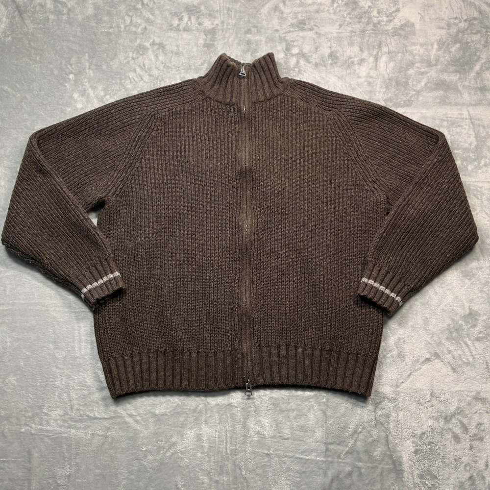 Gap Full Zip Sweater Mens Brown Wool Blend‎ Ribbed Cardigan Mock Neck L